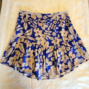 GB Ruffled High-Waisted Skirt Floral Print Blue Tan Size Large NWT